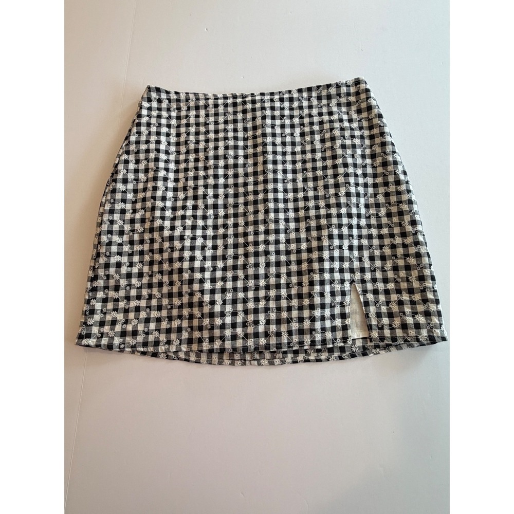 Le Lis Collection Gingham Floral Eyelet Mini Skirt Black White Womens M
